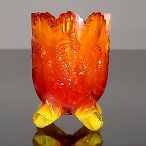 Vntg Amberina 🔥Cadmium Glass "Inverted Fan & Feather" Toothpick Holder